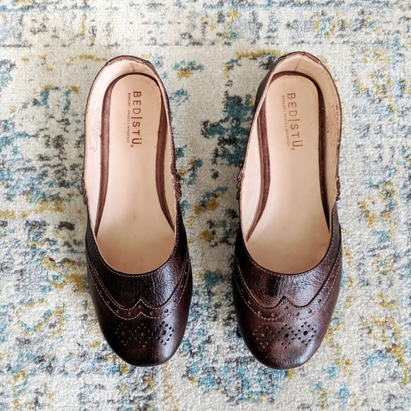 Bed Stu Shoes - Bed Stu Tap Wingtip Flats Leather Teak Brown 8